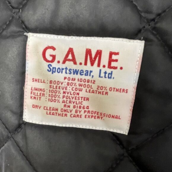 VTG 80s Varsity Letterman Wool/Leather Bomber Jacket Floor Sanding Trade Men XL - Picture 12 of 14